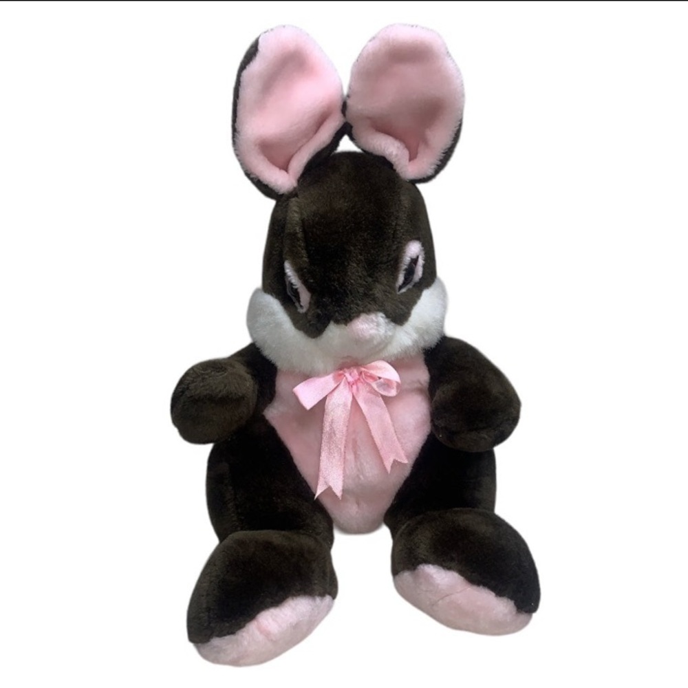 16" Pink, white & brown Easter chocalate strawberry bunny plush plastic eyelids